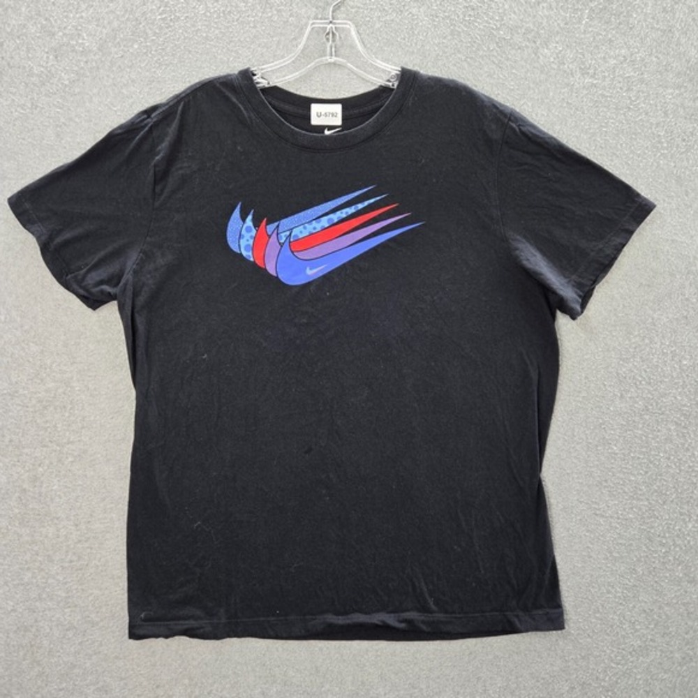 Nike Men Shirt Large Black Swoosh Multi Logo Sportswear Short Sleeve